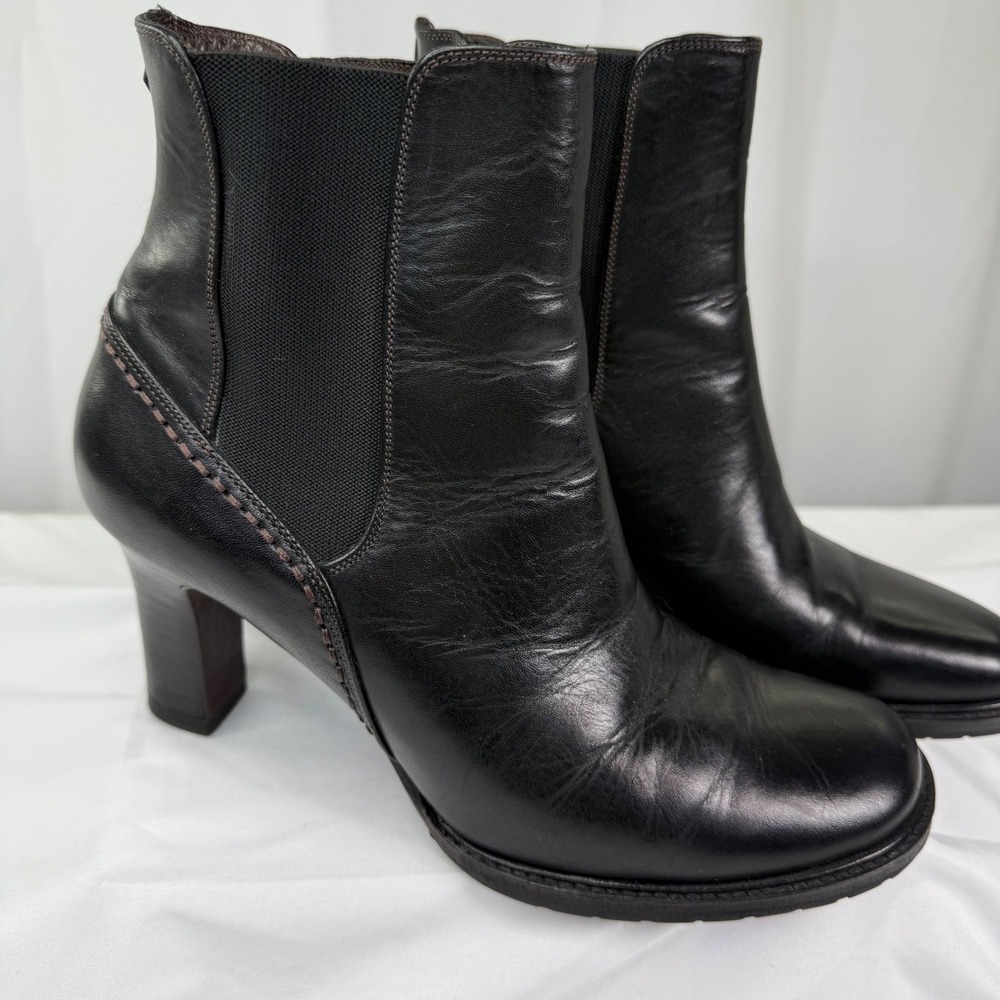Cole Haan Black Leather Chelsea Ankle Boots Block Heel Vibram Size 9B 015242
